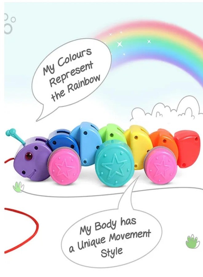 Manos Colourful Caterpillar Pull-Along Toy for Kids, Educational Stacking Blocks, Rainbow Colours Pack of 1 - Image 3